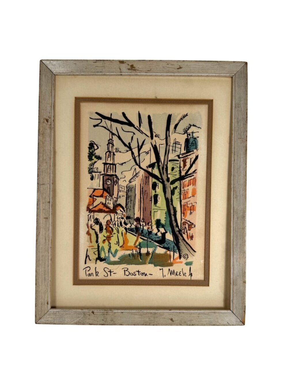Thomas Meek Jr. Watercolor Print Park Street ~ Boston - NO GLASS - Tear